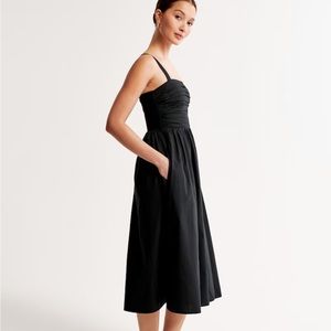 Abercrombie Emerson poplin wide strap midi dress in black